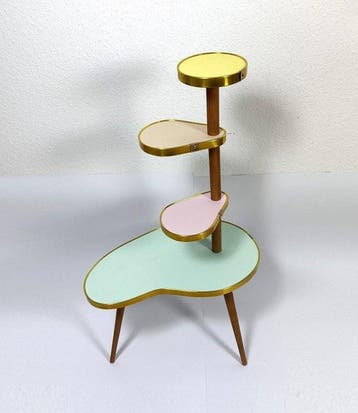 Plantentafel - Gelakt messing, Beuken - Retro bloemetagère