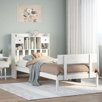 vidaXL Bed met boekenkast zonder matras grenenhout wit, Verzenden, Nieuw, Wit, Hout
