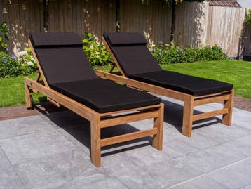 Teak ligbedden met kussens | Op voorraad | Snelle levering!, Nieuw, Teakhout, Verrijdbaar