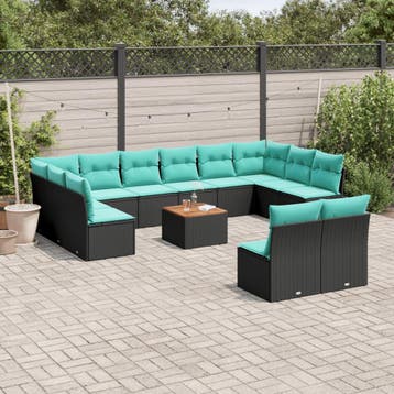 vidaXL 13-delige Loungeset met kussens poly rattan zwart, Verzenden, Nieuw, Loungeset