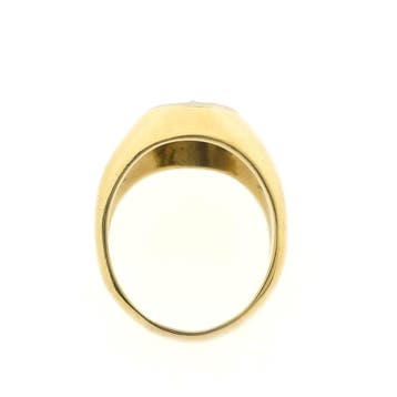 Gouden ovale zegelring met diamanten; 0,57 ct., Gebruikt, 20 of groter, Ophalen of Verzenden, Dame of Heer