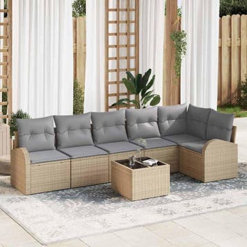 vidaXL Tuinbankenset 7 st Beige en lichtgrijs poly rattan, Verzenden, Nieuw, 7 zitplaatsen