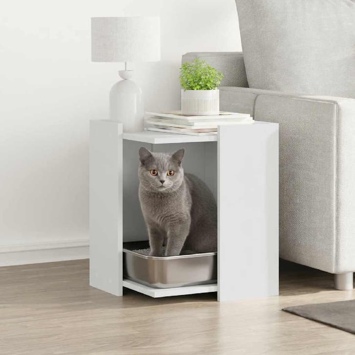 vidaXL Kattenbakkast 42x42x51 cm bewerkt hout wit, Dieren en Toebehoren, Katten-accessoires, Nieuw, Verzenden