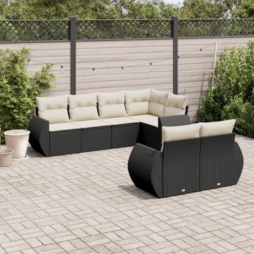 vidaXL 7-delige Loungeset met kussens poly rattan zwart, Verzenden, Nieuw, Loungeset