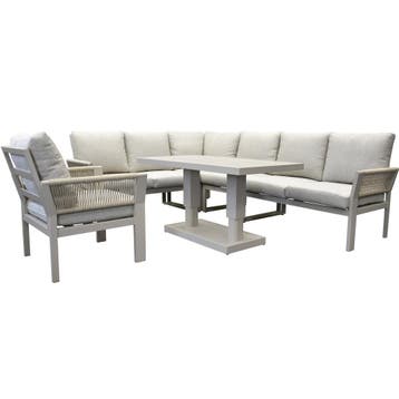 Saigon lounge dining set 6 delig verstelbare tafel latte, Ophalen of Verzenden, Nieuw, Aluminium
