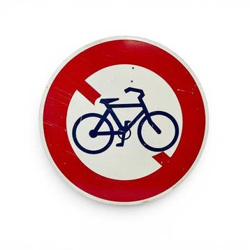 Vintage Japans metalen verkeersbord Verboden voor fietsen