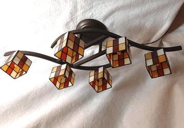 Plafondlamp - Glas, Glaspasta, IJzer - Tiffany-stijl