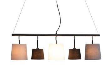 Hanglamp LEVELS 100cm 5 linnen kappen zwart grijs wit -, Ophalen of Verzenden, Nieuw