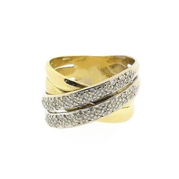 Bicolor gouden pavé ring met diamant 0,33 ct., Gebruikt, Ophalen of Verzenden, 17 tot 18, Met edelsteen