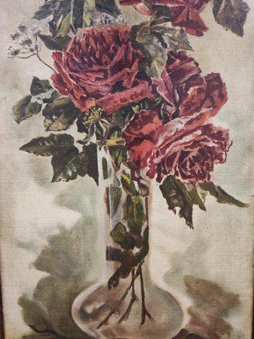 Escuela Impresionista Europea (XX) - Jarrón de Rosas