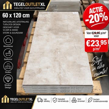 ACTIE -20% | 60x120 Beige Betonlook Tegels | €23,95/m², Nieuw