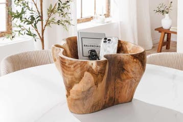 Unieke schaal FLOWERS 45cm naturel teakhout gemaakt van, Ophalen of Verzenden, Nieuw