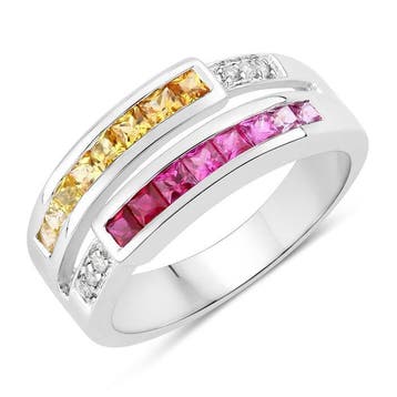 Ring - 14 karaat Witgoud - 0.96ct. tw. Gemengde edelstenen -, Nieuw
