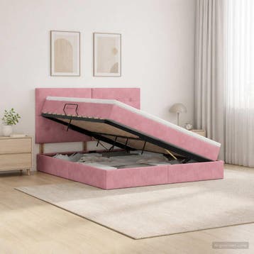 vidaXL Opslag bed met matras met hoofdeinde Roze 180 x 200, Huis en Inrichting, Slaapkamer | Bedden, Verzenden, Nieuw, Stof