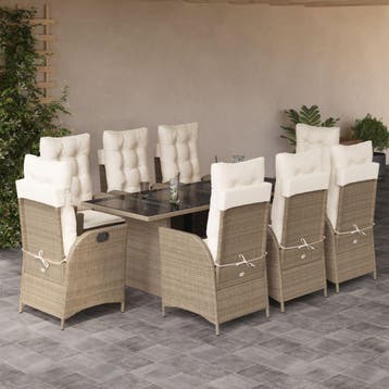 vidaXL 9-delige Tuinset met kussens poly rattan beige, Verzenden, Nieuw, 8 zitplaatsen, Tuinset