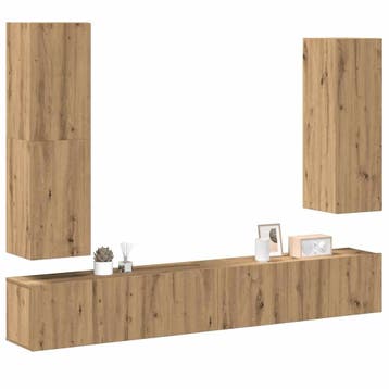 vidaXL 4-delig Tv-meubelset wandmontage bewerkt hout, Verzenden, Nieuw, Overige houtsoorten