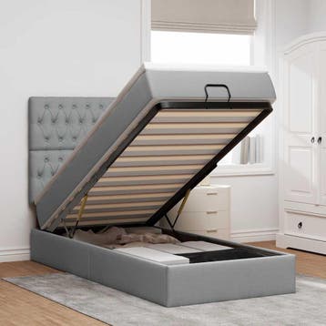 vidaXL Bed poef met matras en LEDs 90x200 cm stof, 90 cm, Eenpersoons, Verzenden, Nieuw