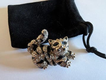 Beeld, Broche kat met Swarovski elementen - 3 cm - Metaal,