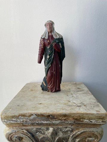 Figuur - Polychrome wooden figure of a female saint -