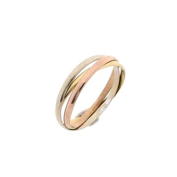 Tricolor gouden ring; 14 karaat; ringmaat 16,5, Gebruikt, Ophalen of Verzenden, Kleiner dan 17, Dame