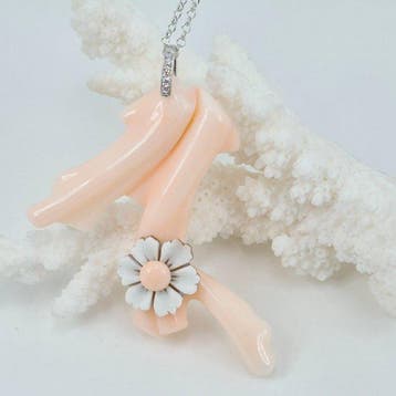 Koraal - Zilver - Ketting met hanger - Roze koraal