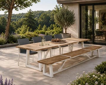 Suns Ovada tuinset wit/teak met Felice eetstoelen SALE |, Ophalen of Verzenden, Nieuw