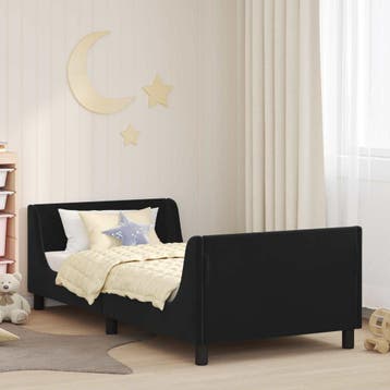 vidaXL Bedframe voor kinderen met hoofdbord Zwart 90 x 200, Verzenden, Nieuw, Zwart, Stof