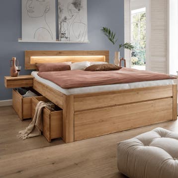 Forestales Rorik Massief Eiken Houten Bed met Lades 55CM - 1, Nieuw