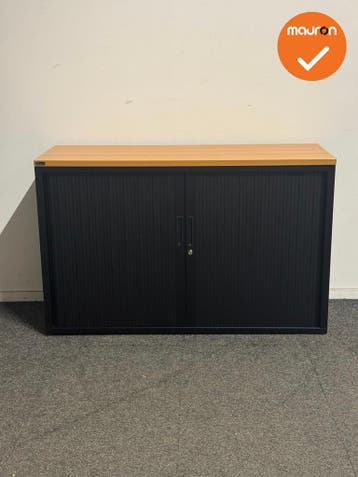 Basic - Roldeurkast - 75x120x43 cm - Zwart - Beuken topblad, Werkplek, Ophalen of Verzenden, Gebruikt, Kast