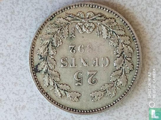 Nederland 25 cents 1892, Postzegels en Munten, Munten | Nederland, Losse munt, 5 cent, Goud, Zilver, Verzenden