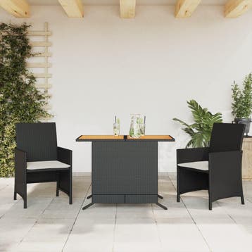 vidaXL 3-delige Bistroset met kussens poly rattan zwart, Verzenden, Nieuw
