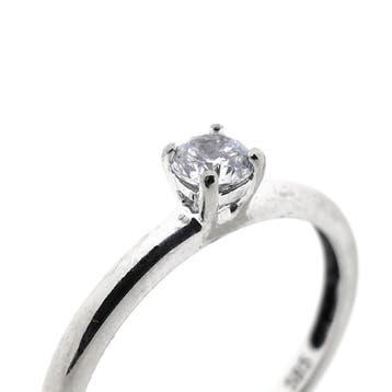 Witgouden solitair ring met zirconia; Blush, Gebruikt, Overige kleuren, Ophalen of Verzenden, 17 tot 18