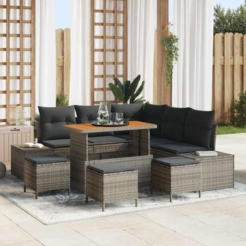 vidaXL Tuinbankenset 9 st Grijs Poly riet, Verzenden, Nieuw, Rotan, Meer dan 8 zitplaatsen