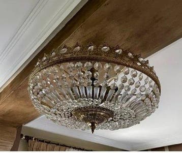 Plafondlamp - Verguld messing, Kristal