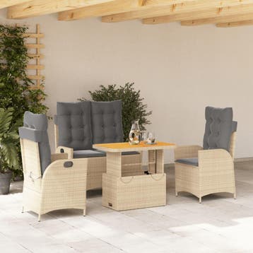 vidaXL 4-delige Tuinset met kussens poly rattan beige, Verzenden, Nieuw, 4 zitplaatsen, Tuinset