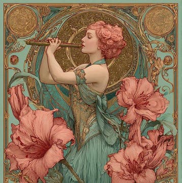 CARCANVAS_IT - Redhead flautist in Mucha style
