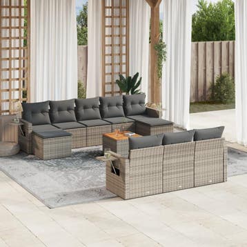 vidaXL 11-delige Loungeset met kussens poly rattan grijs, Verzenden, Nieuw, Loungeset