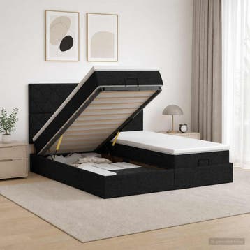 vidaXL Ottoman bed met matras met hoofdeinde 2 st Zwart Stof, Verzenden, Nieuw, Zwart