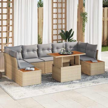 vidaXL Tuin Sofa Set met opslag 8 pcs Beige Poly riet, Verzenden, Nieuw, Rotan, 8 zitplaatsen