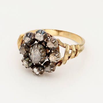 Ring - 14 karaat Geel goud, Zilver Diamant (Natuurlijk), Nieuw