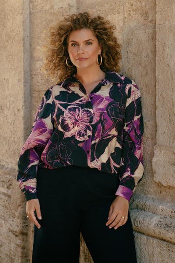 Exxcellent blouse paarse bloem Maat:, Verzenden, Nieuw, Overige kleuren
