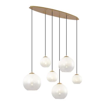 Hotel Chique hanglamp messing met wit glas langwerpig, Verzenden, Nieuw, Modern
