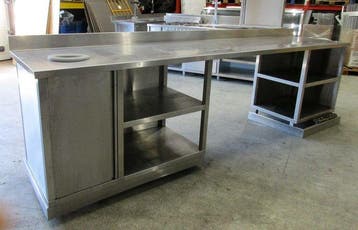 RVS Werktafel, Tafel met afvalruimte, B325 x D70 x H90cm, Gebruikt