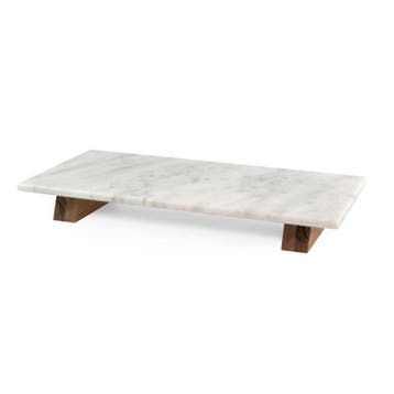 Sier Marmeren Serveerplank Wit met Houten Voet 40x20cm, Verzenden, Nieuw