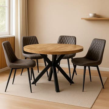NIEUWE RONDE TAFEL MET 4 STOELEN ACTIE € 415.- COMBI-DEAL, Ophalen, Nieuw, 4 tot 6 stoelen