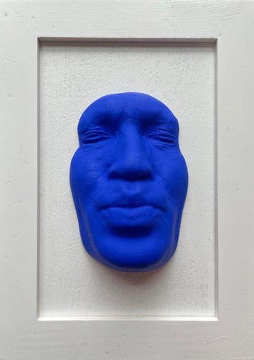 gregos - Blue kiss on white background-White frame