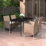 vidaXL 5-delige Tuinset met kussens poly rattan en glas, 4 zitplaatsen, Nieuw, Tuinset, Verzenden