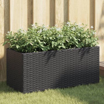 vidaXL Plantenbak met 2 potten 72x30x32 cm poly rattan zwart, Verzenden, Nieuw, Minder dan 60 cm, 30 tot 60 cm