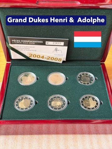 Luxemburg. 2 Euro 2004/2008 (6 coins) Proof