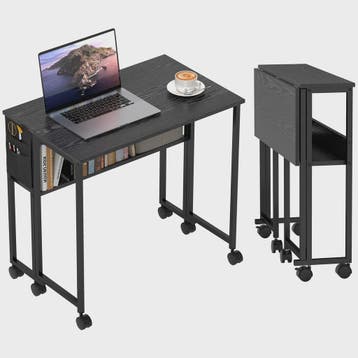 HOMCOM Inklapbaar Bureau op Wieltjes (80x50 cm) met Plank en, Verzenden, Nieuw